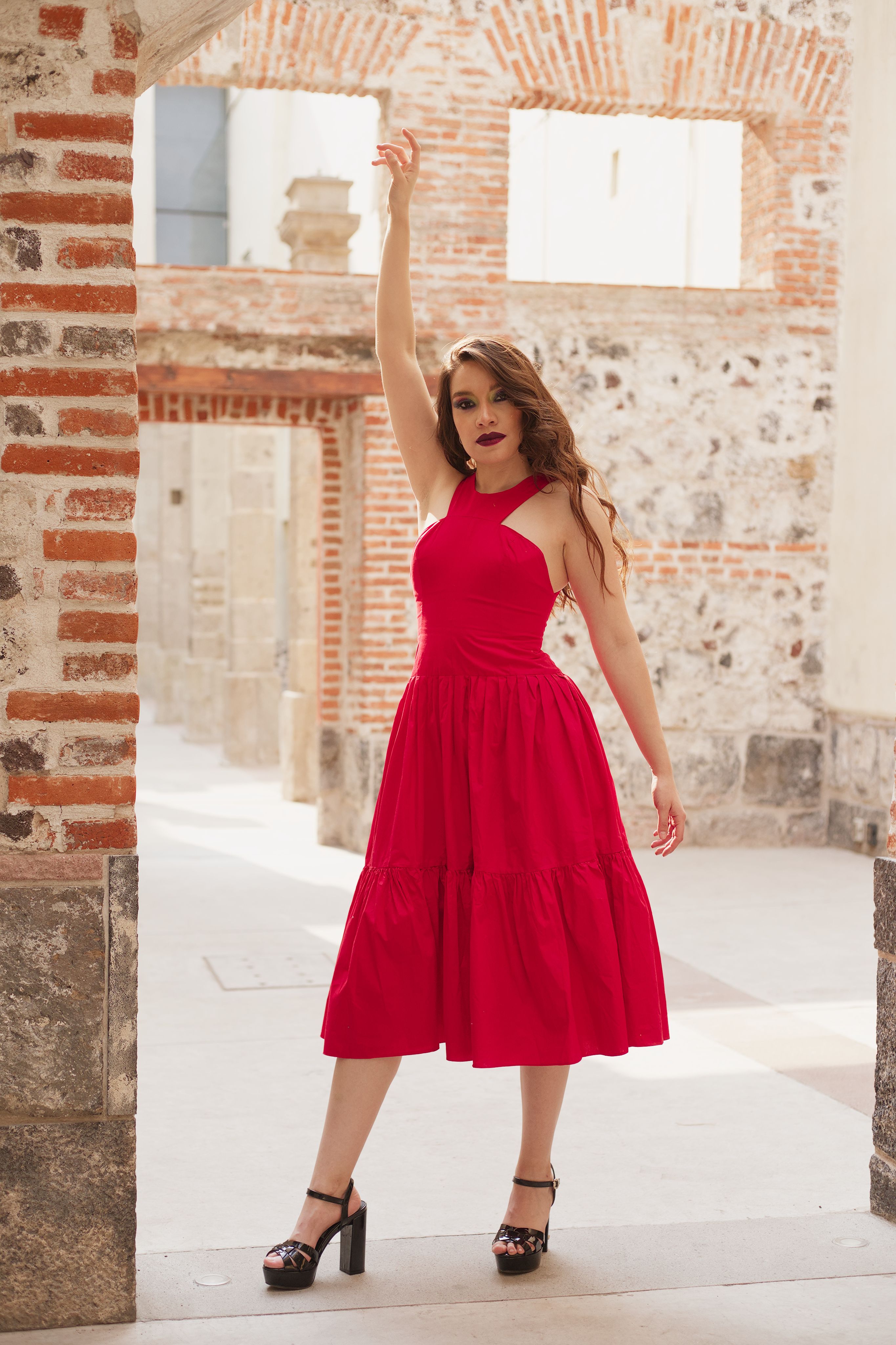 Cute Young Woman in a Red Dress  Free Stock Photo
