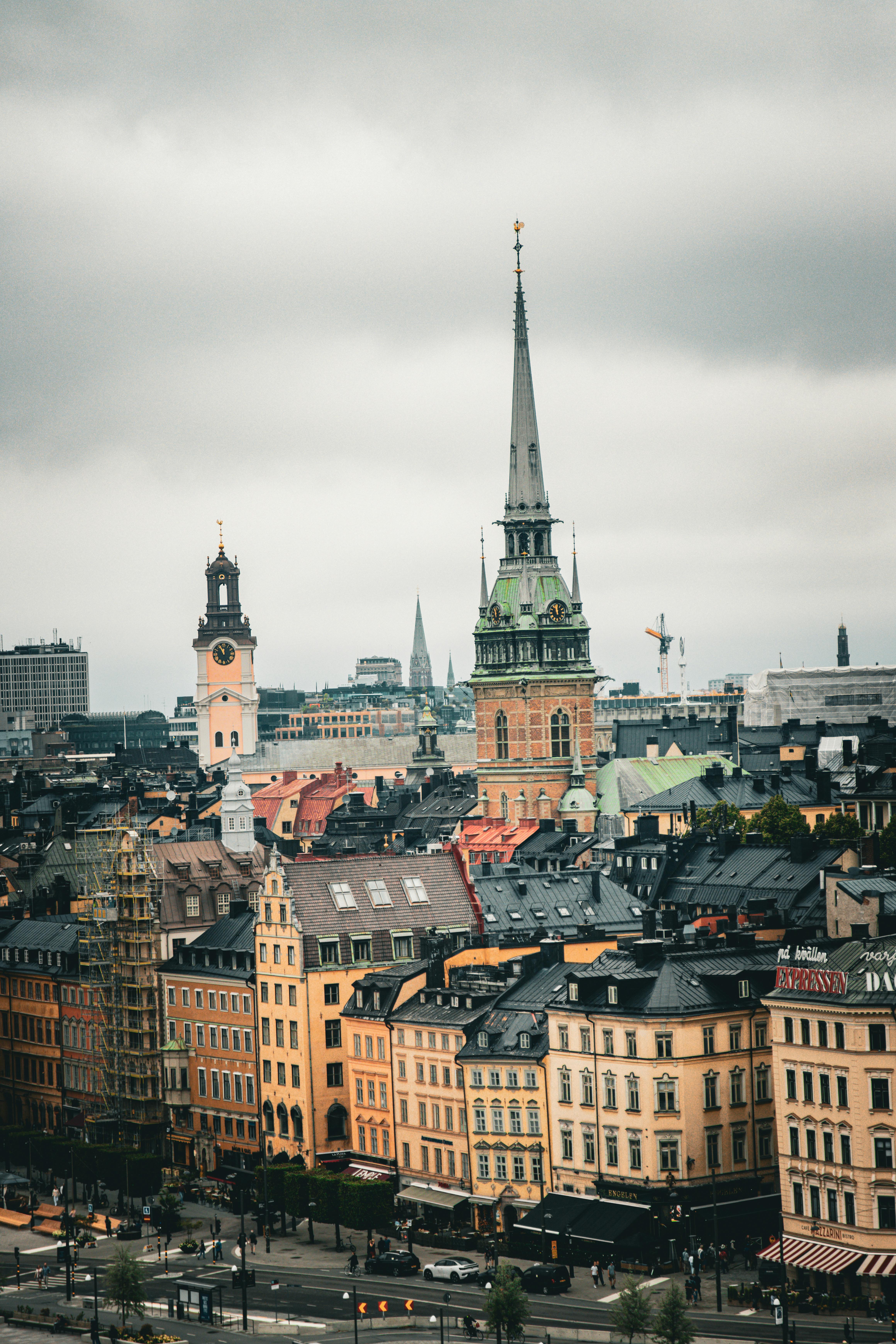 Beautiful view of Stockholm's historic architecture and skyline with iconic church spires.