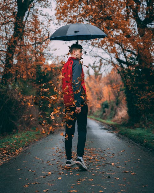傘をさしている男の写真