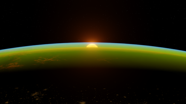 Spectacular view of sunrise over Earth's horizon, showcasing bright colors and vast space.