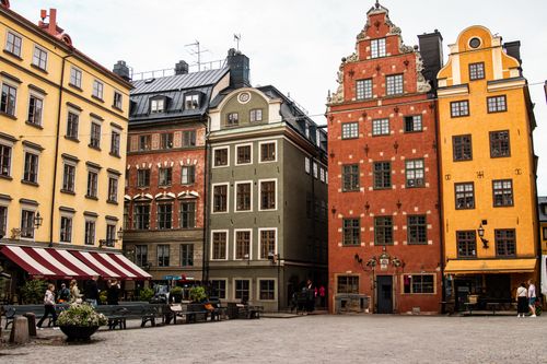 Free Beautifully preserved historical buildings in Stockholm's Gamla Stan, showcasing iconic Nordic architecture. Stock Photo