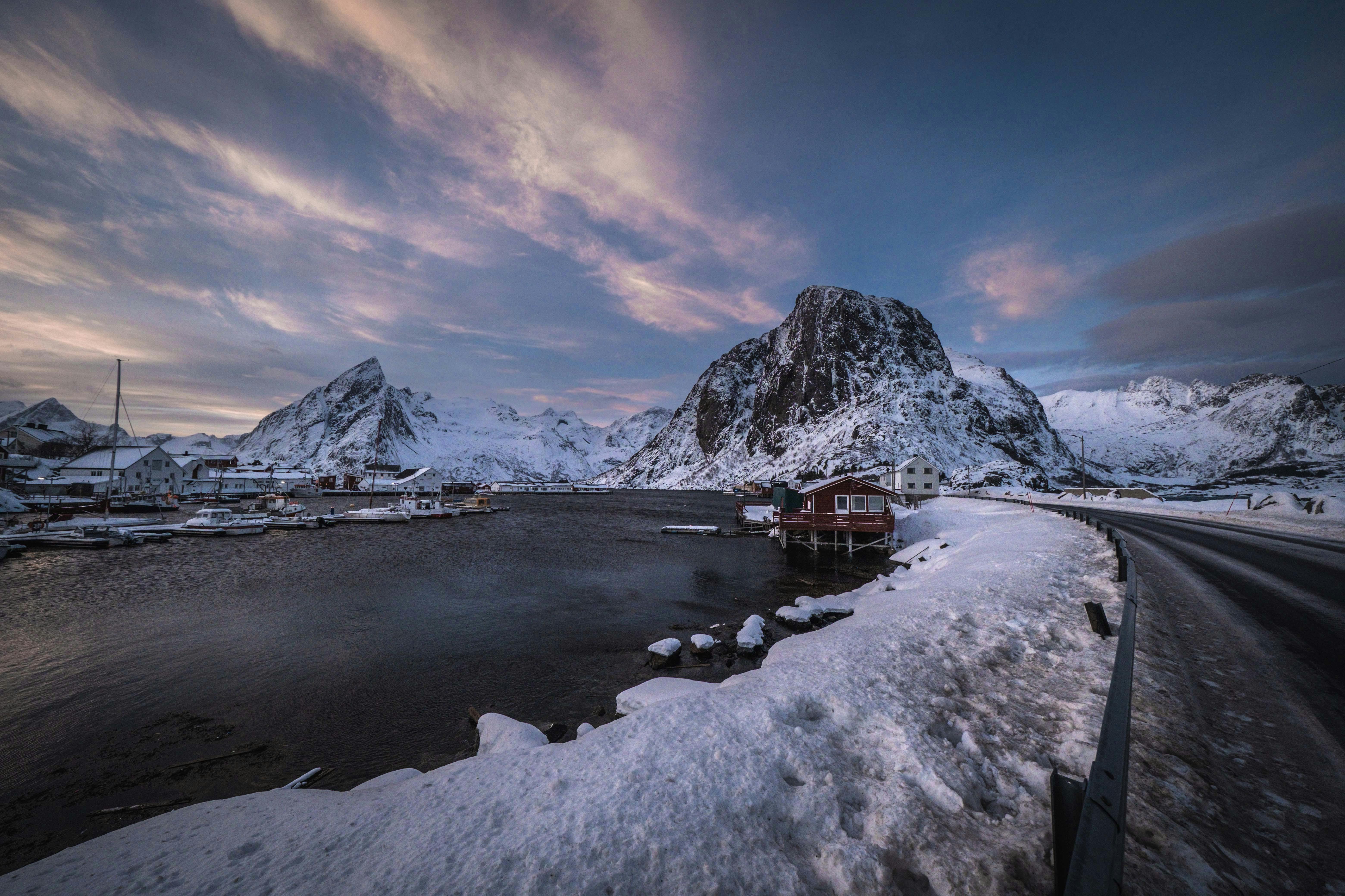 Scenic Winter Landscape in Norwegian Fjord · Free Stock Photo, image size:6240x4160