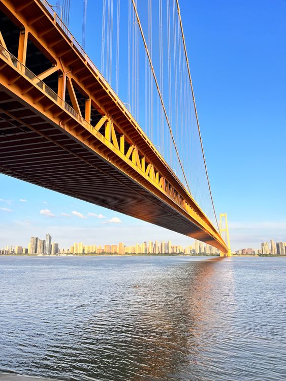 Springston Bridge Remove Golden Suspension Bridge Over Blue River · Free Stock Photo