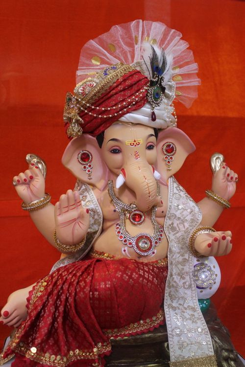 Free Intricately decorated Lord Ganesha idol for Indian festival celebration. Stock Photo