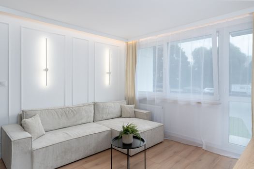 Bright and elegant living room with minimalist design, featuring modern lighting and cozy seating.. pexels, bright, elegant