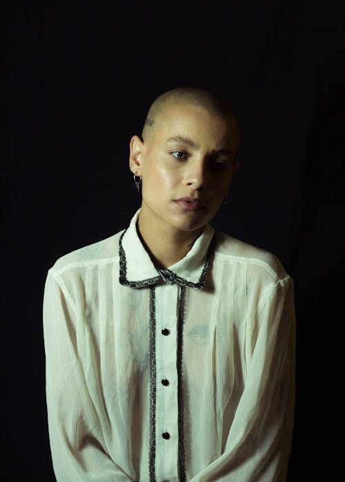 Woman Wearing White Collared Blouse