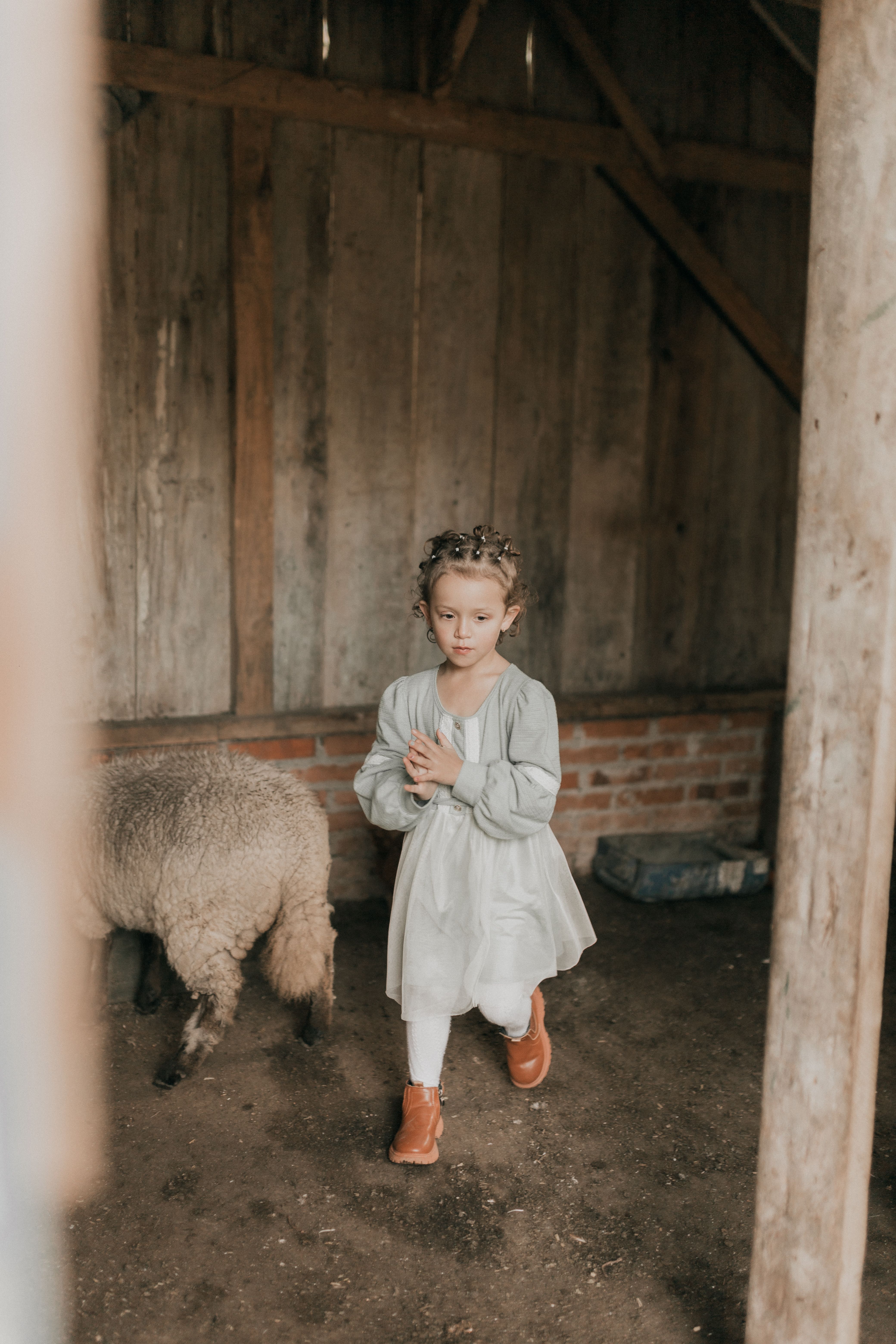 Young Girl Walking in Rustic Barn Setting · Free Stock Photo