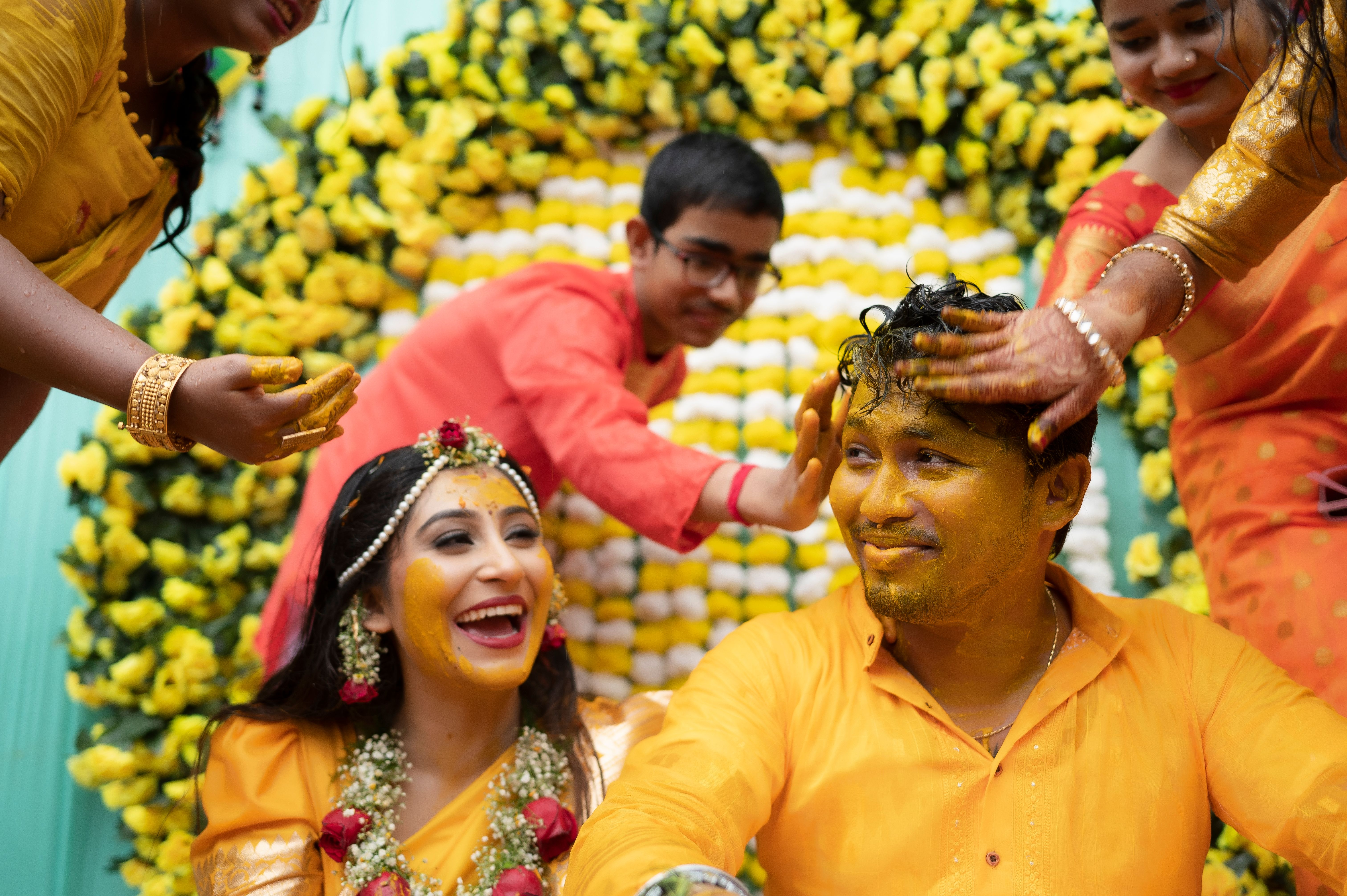 Joyful Haldi Ceremony with Vibrant Colors · Free Stock Photo