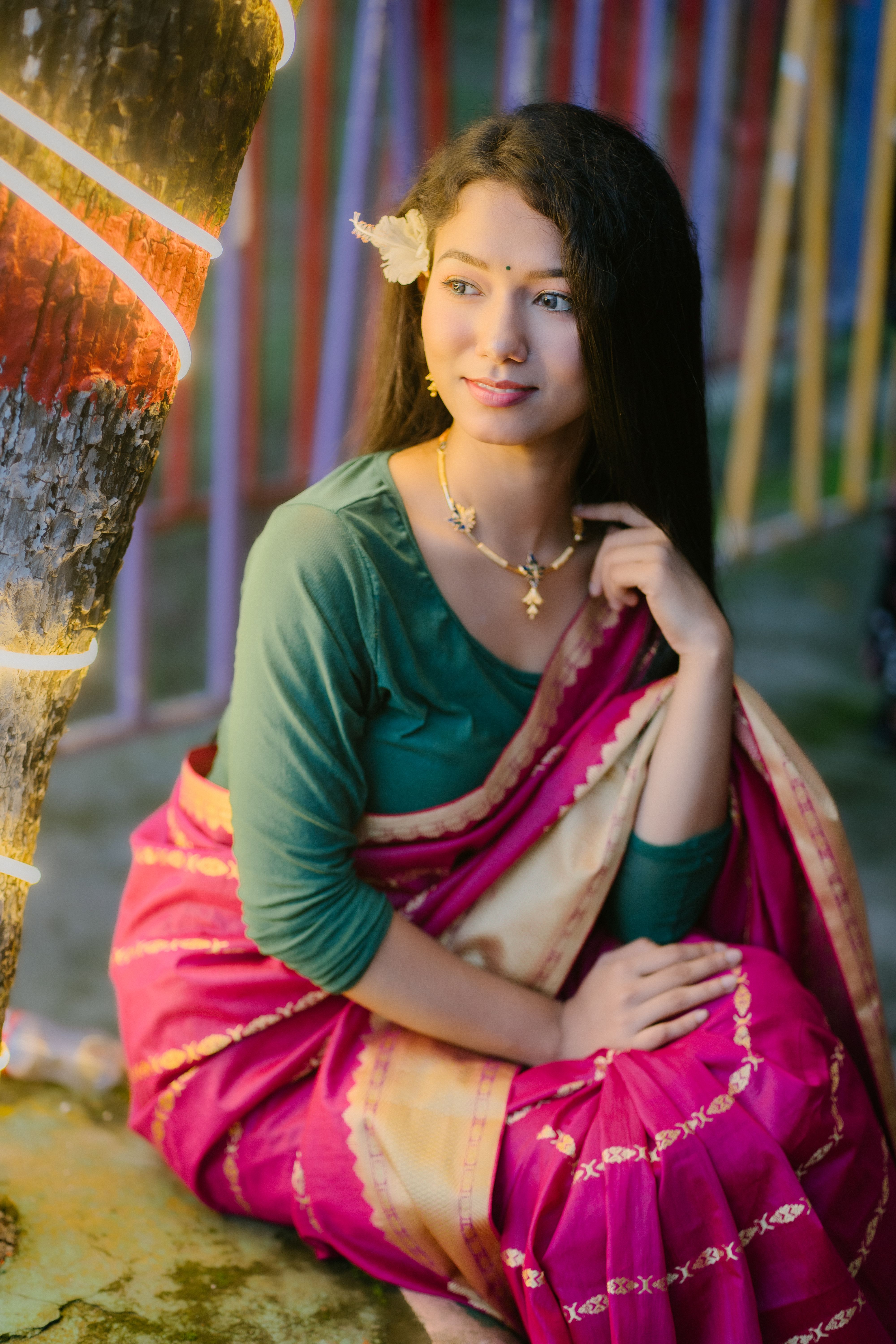 Elegant Woman in Traditional Indian Attire at Night · Free Stock Photo
