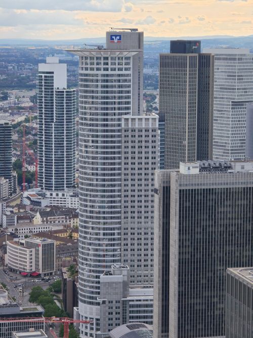 Free Aerial view of skyscrapers in Frankfurt, Germany, showcasing urban architecture. Stock Photo
