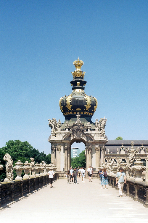 Free Elegant view of the Crown Gate at Zwinger Palace, Dresden, Germany, showcasing baroque architecture and cultural heritage. Stock Photo