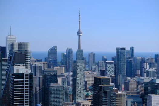 Vibrant daytime view of the iconic CN Tower amidst Toronto's skyline.