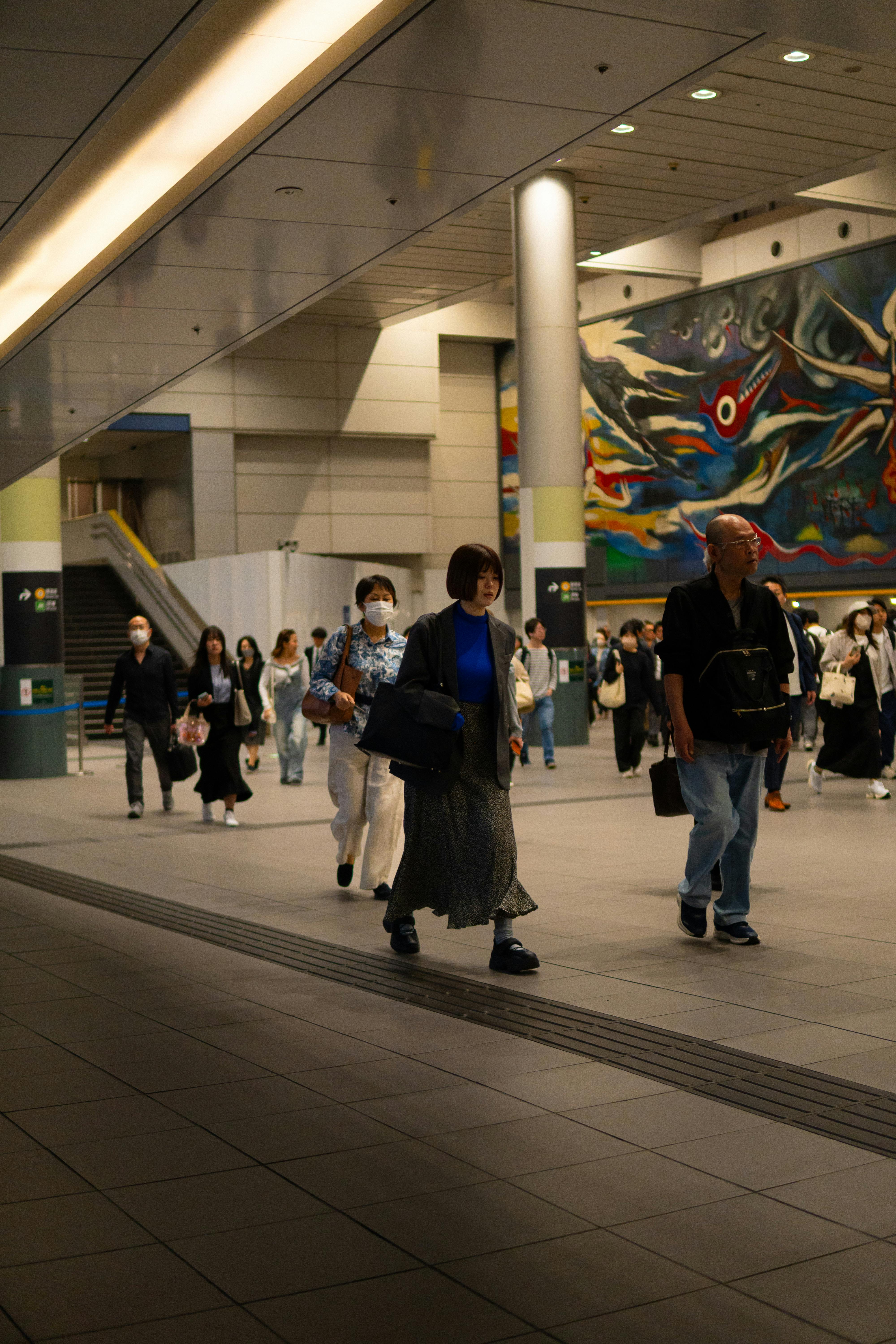 Clean, modern Tokyo subway station interior