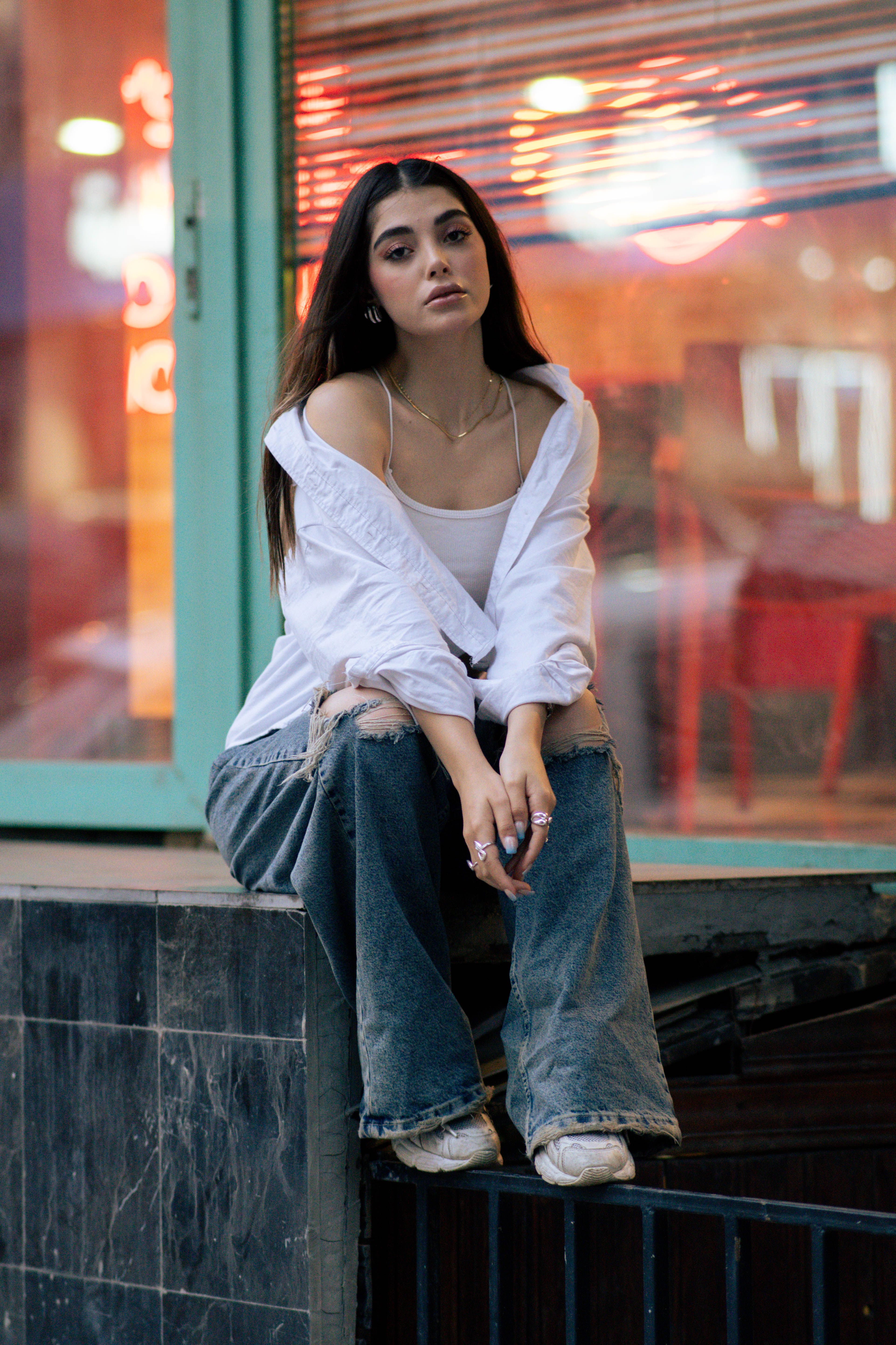 Stylish young woman posing in trendy outfit in Tehran, Iran