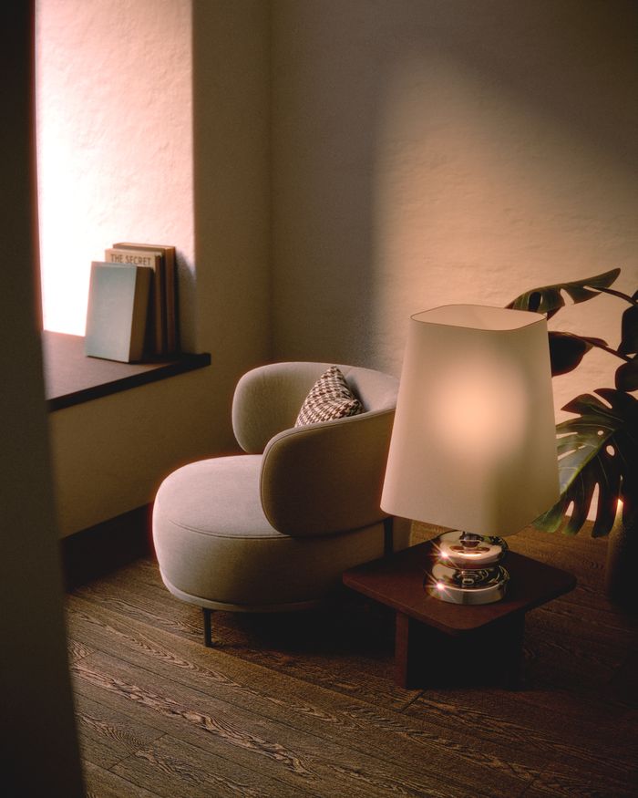 Calm minimalist interior with soft lamp light