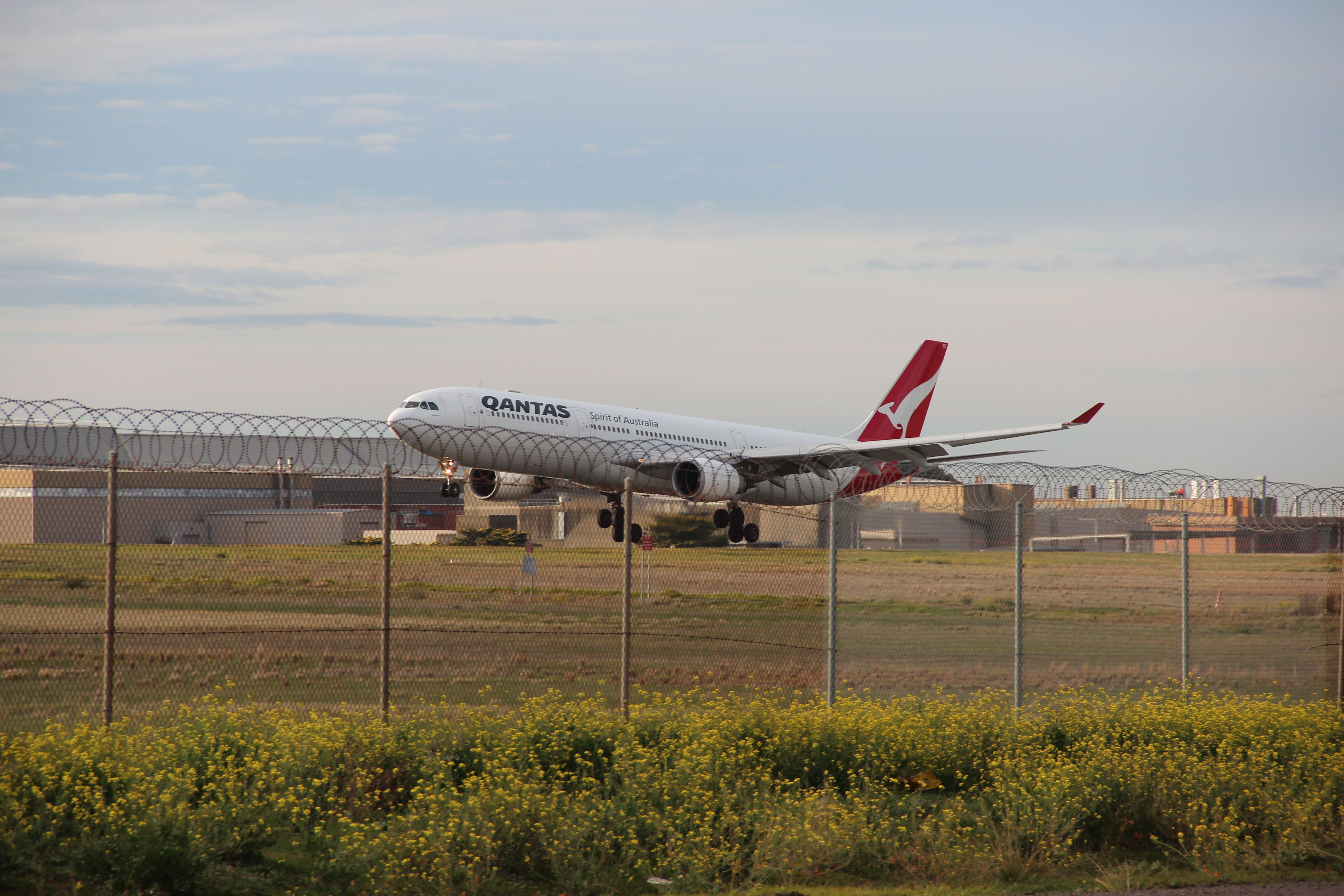 Qantas Aircraft Landing At Melbourne Airport Free Stock Photo
