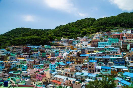 Vibrant view of the iconic Gamcheon Culture Village in Busan, South Korea showcasing colorful hillside homes.