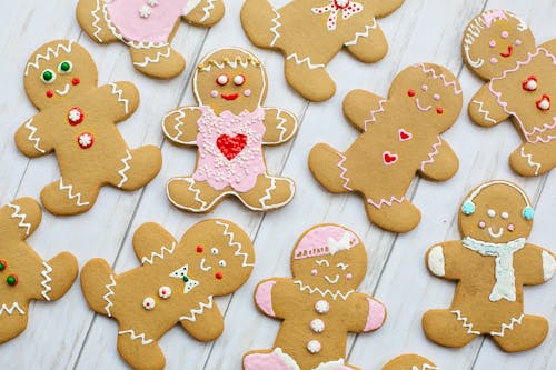 Top View Of Gingerbread Cookies Laid Flat On A Wooden Table