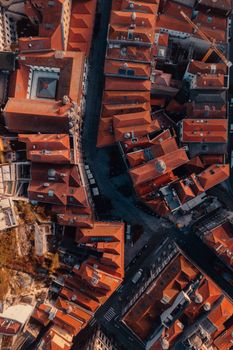 Stunning aerial photo showcasing the distinctive red rooftops of Porto, Portugal.