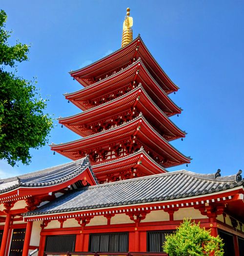 Free Stunning view of Sensoji Temple's iconic pagoda under a clear blue sky in Tokyo, Japan. Stock Photo