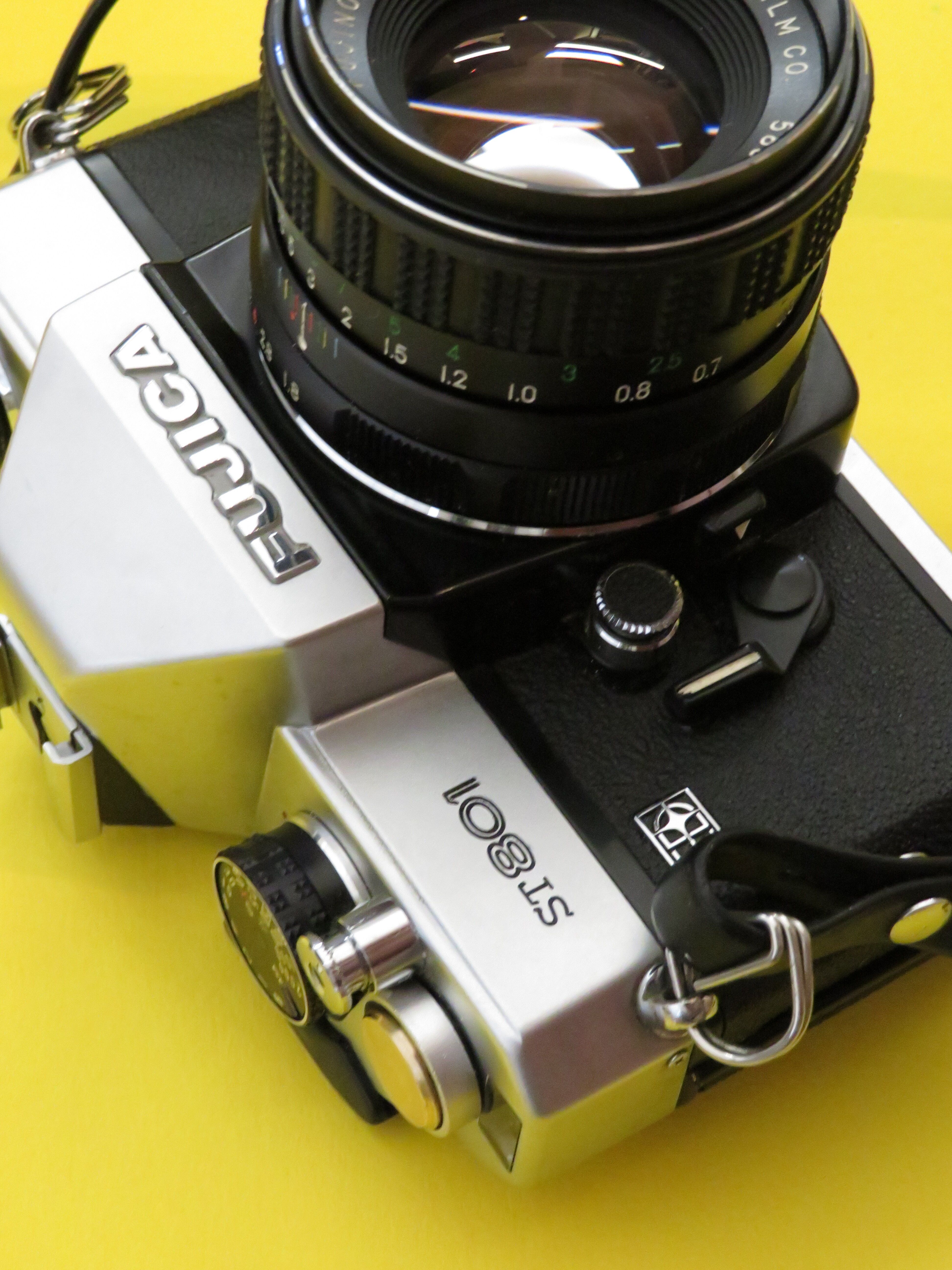 Fujica ST801 on a yellow backdrop