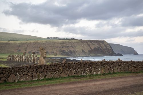 Free Explore the iconic stone Moai statues on the dramatic coastline of Easter Island, Chile. Stock Photo