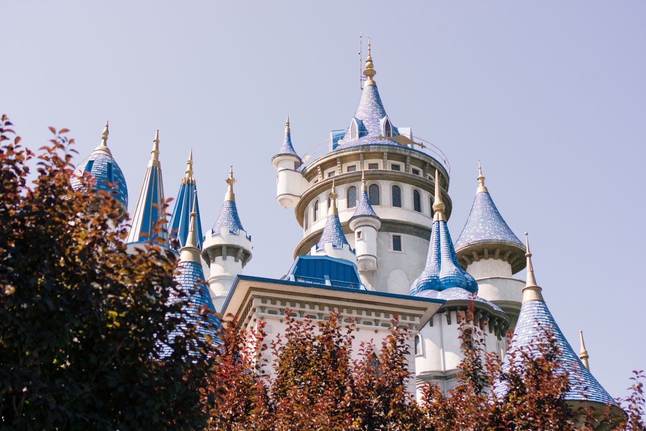 charming fairytale castle with blue turrets in eski ehir t rkiye