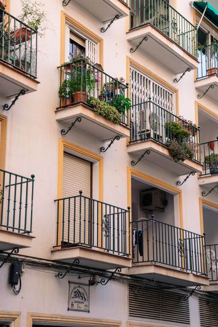 A picturesque view of traditional balconies in Antequera, Andalusia.