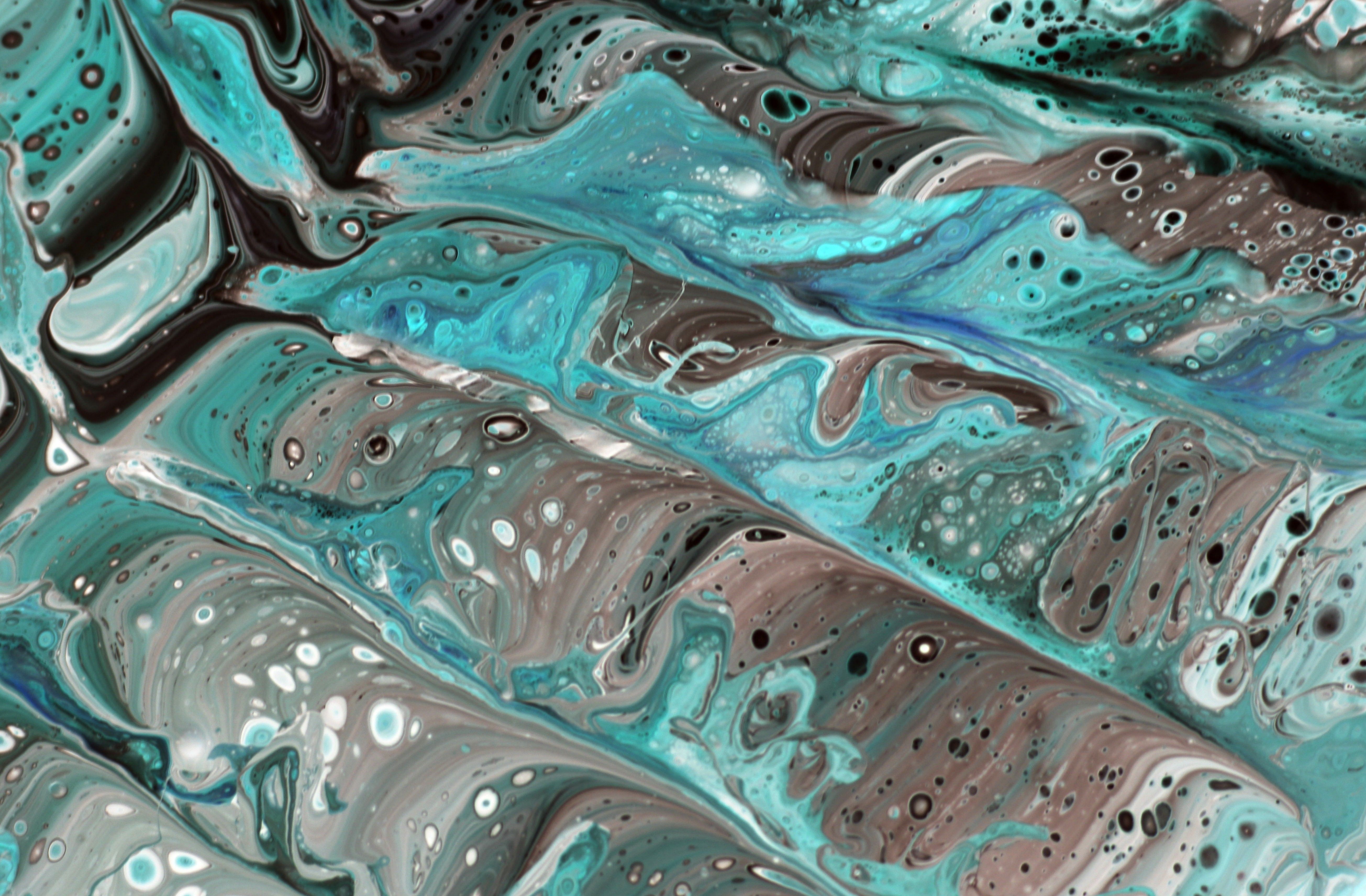 Abstract Turquoise and Gray Acrylic Pour Art · Free Stock Photo