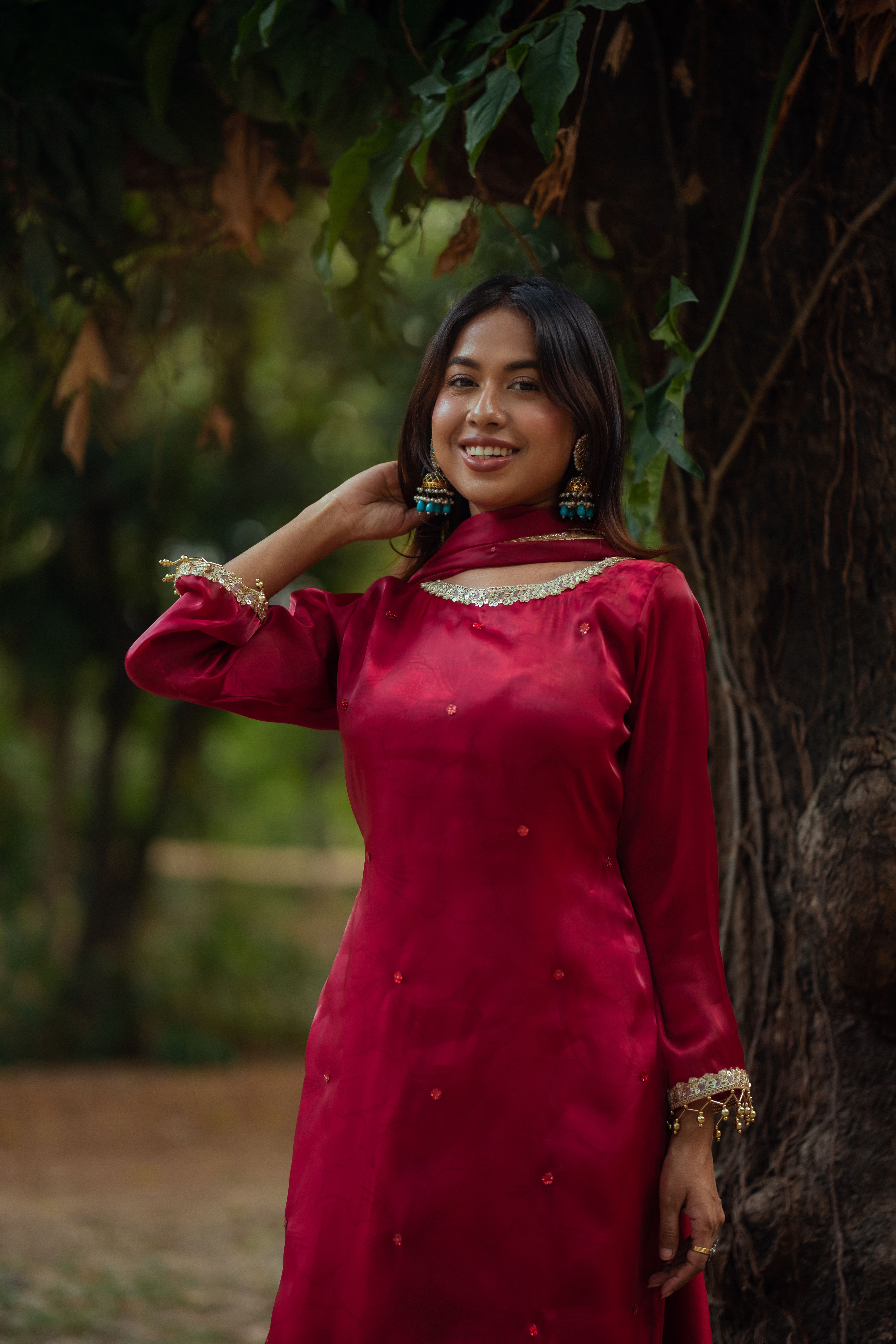 Young Woman in Traditional Red Dress Outdoors · Free Stock Photo