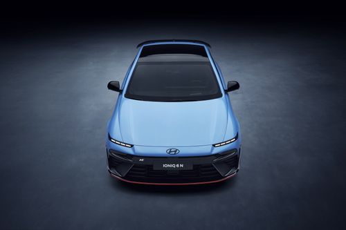 Free Front view of the Hyundai Ioniq 6 N electric vehicle with sophisticated design and lighting. Stock Photo