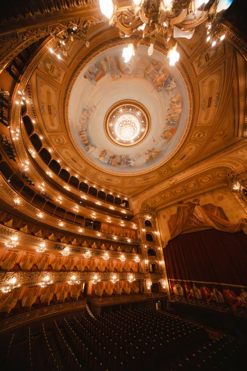 Free Exquisite interior view of the historic Teatro Colón opera house in Buenos Aires, Argentina. Stock Photo