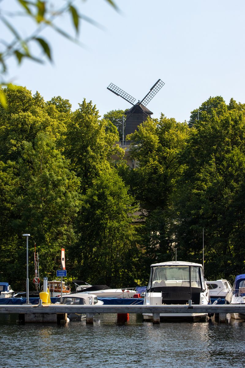 Historic windmill and pier at Djurgården, Stockholm