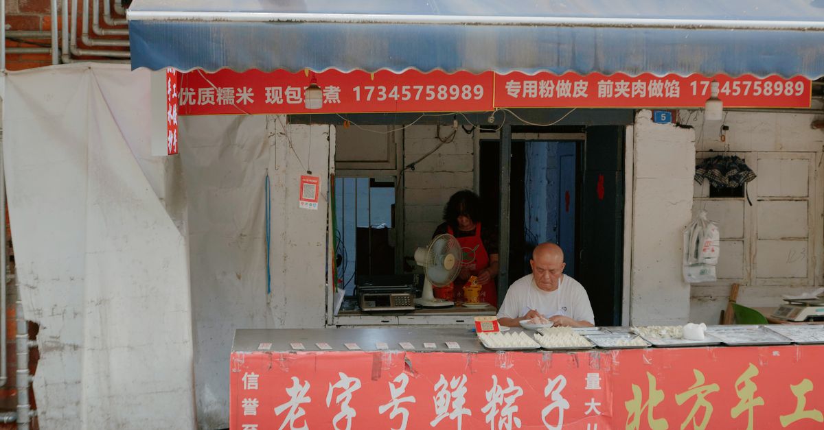 Chinese street food including dumplings and local snacks