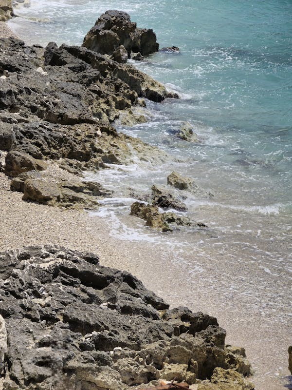 Rocky shoreline in Sarande, Albania