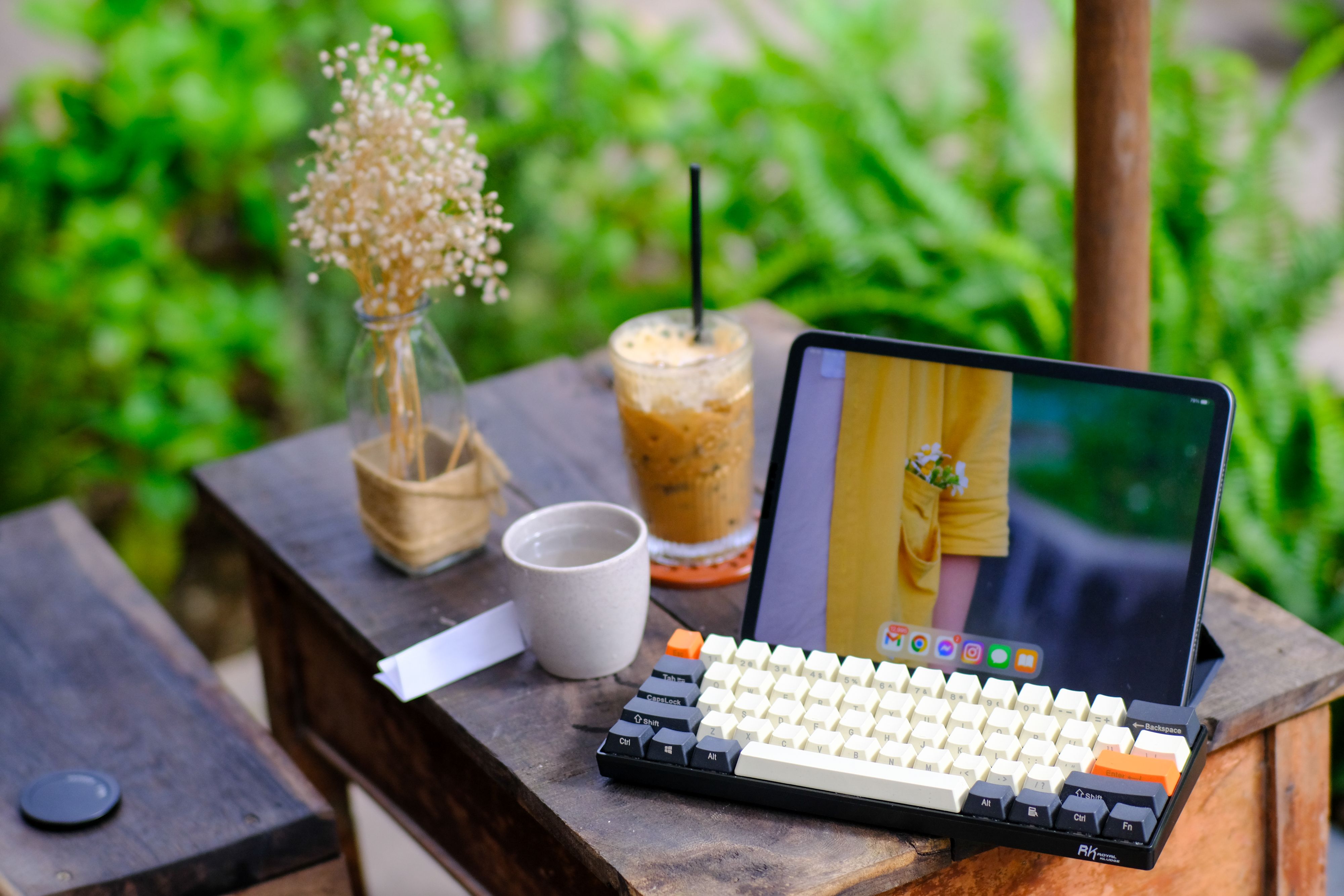 Cozy Cafe Workspace with Tablet and Coffee in Vietnam