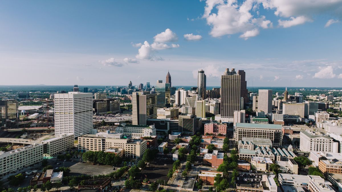 Atlanta modern skyline from the air