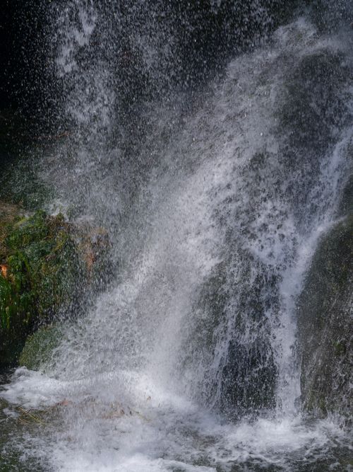 Free A peaceful waterfall flowing down moss-covered rocks, creating a relaxing and natural atmosphere. Stock Photo