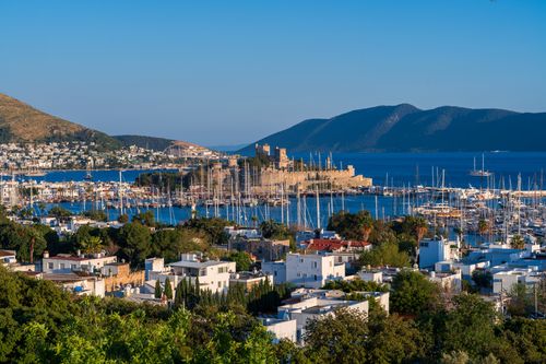 Free A breathtaking view of Bodrum Castle overlooking the marina and cityscape in Türkiye. Stock Photo