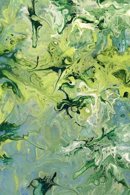 Free Dynamic abstract painting with green and blue swirls creating a fluid and vibrant visual. Stock Photo