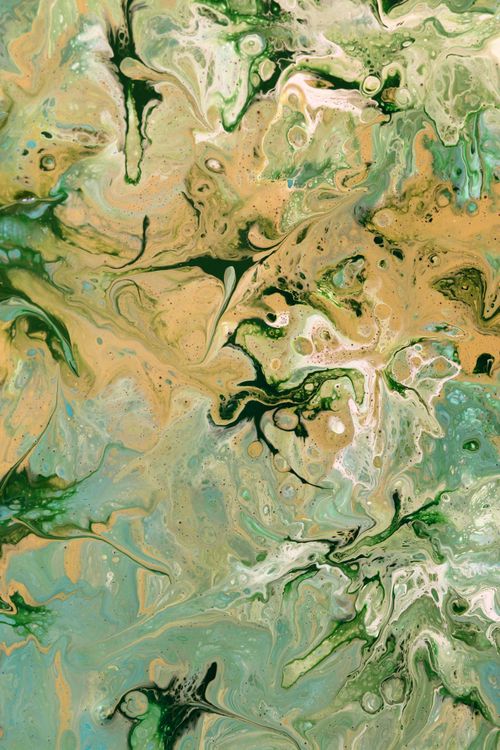 Free Stunning abstract fluid art painting with green and beige swirls, evoking nature and creativity. Stock Photo