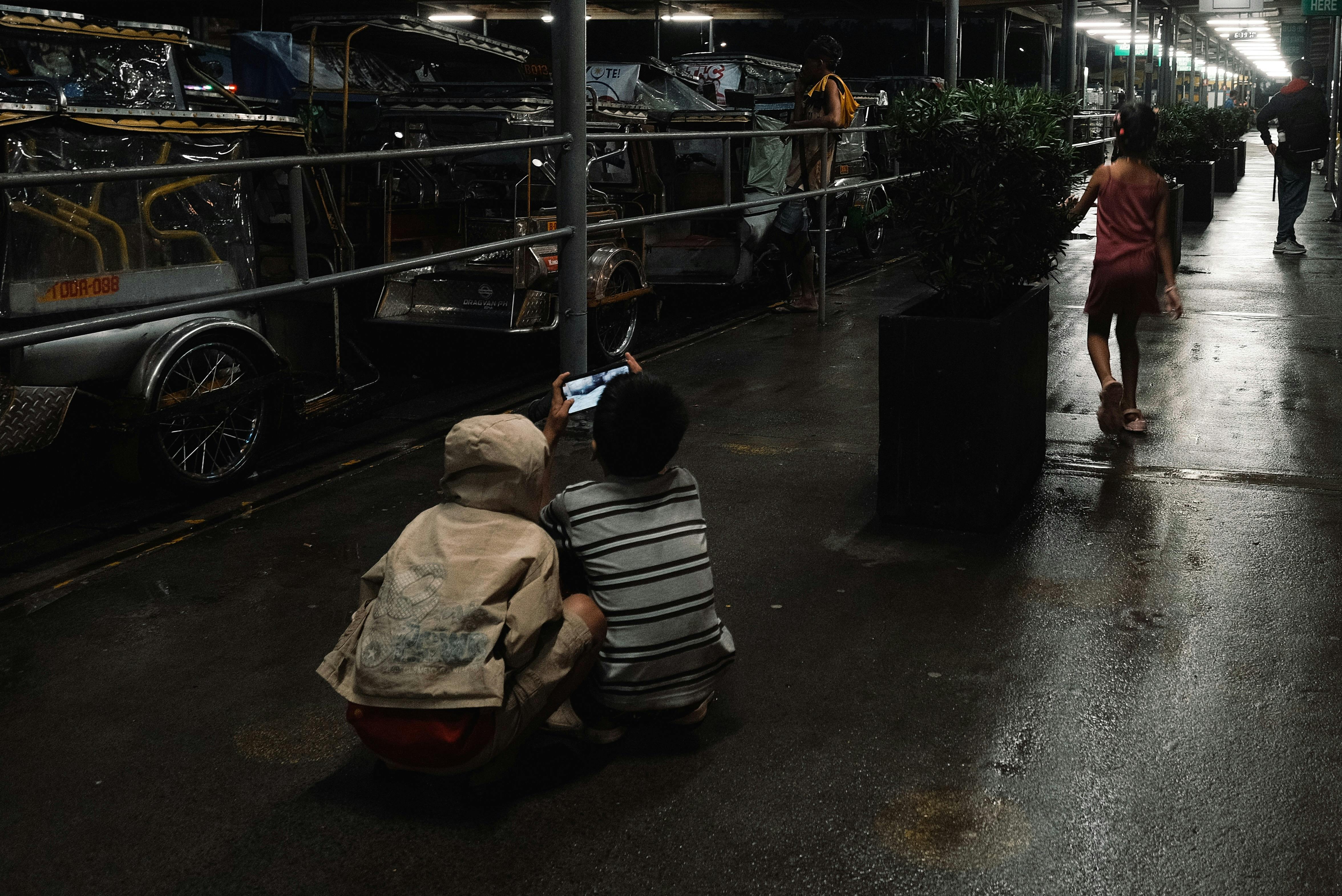 children playing with technology