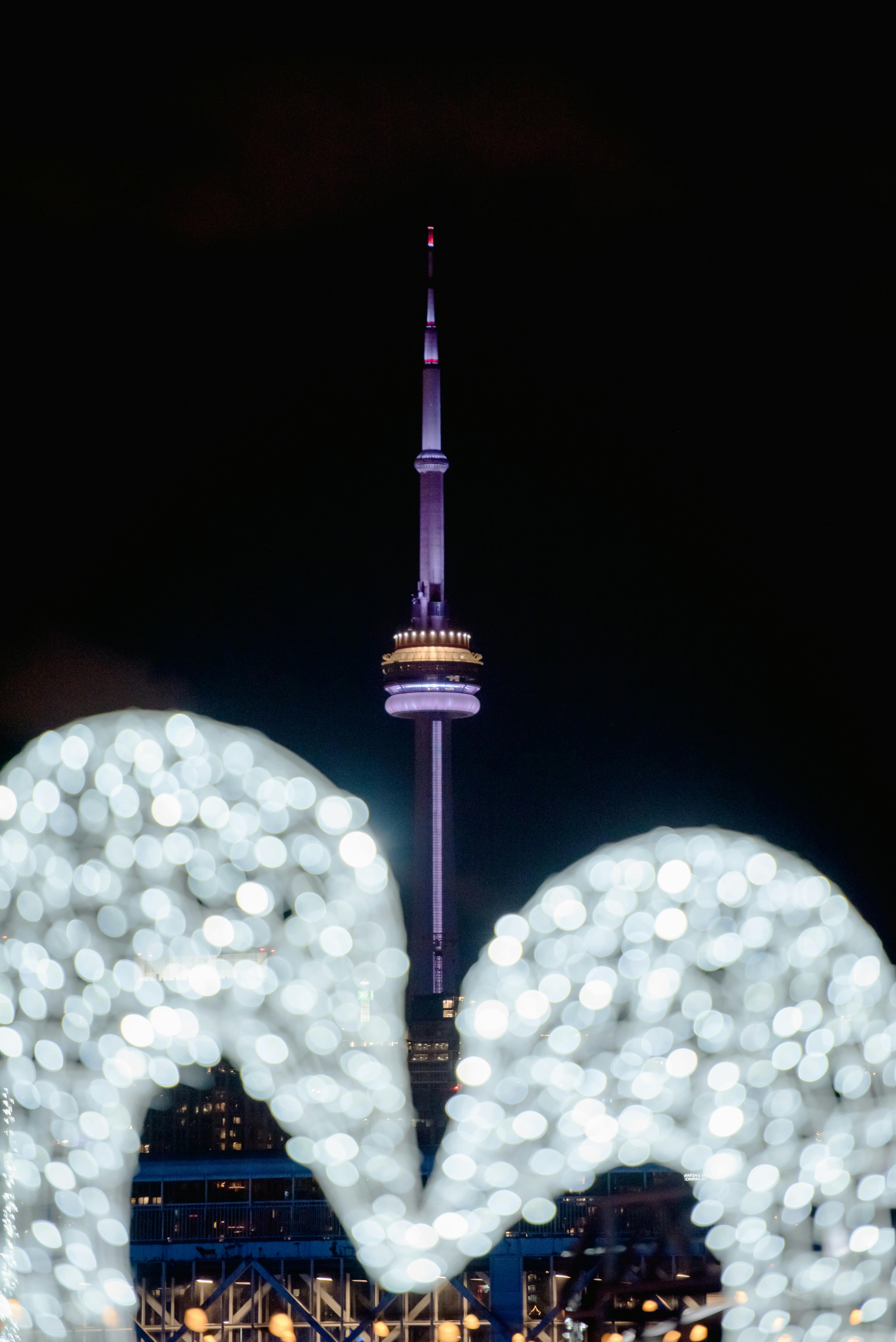 CN Tower at Night with Bokeh Lights
