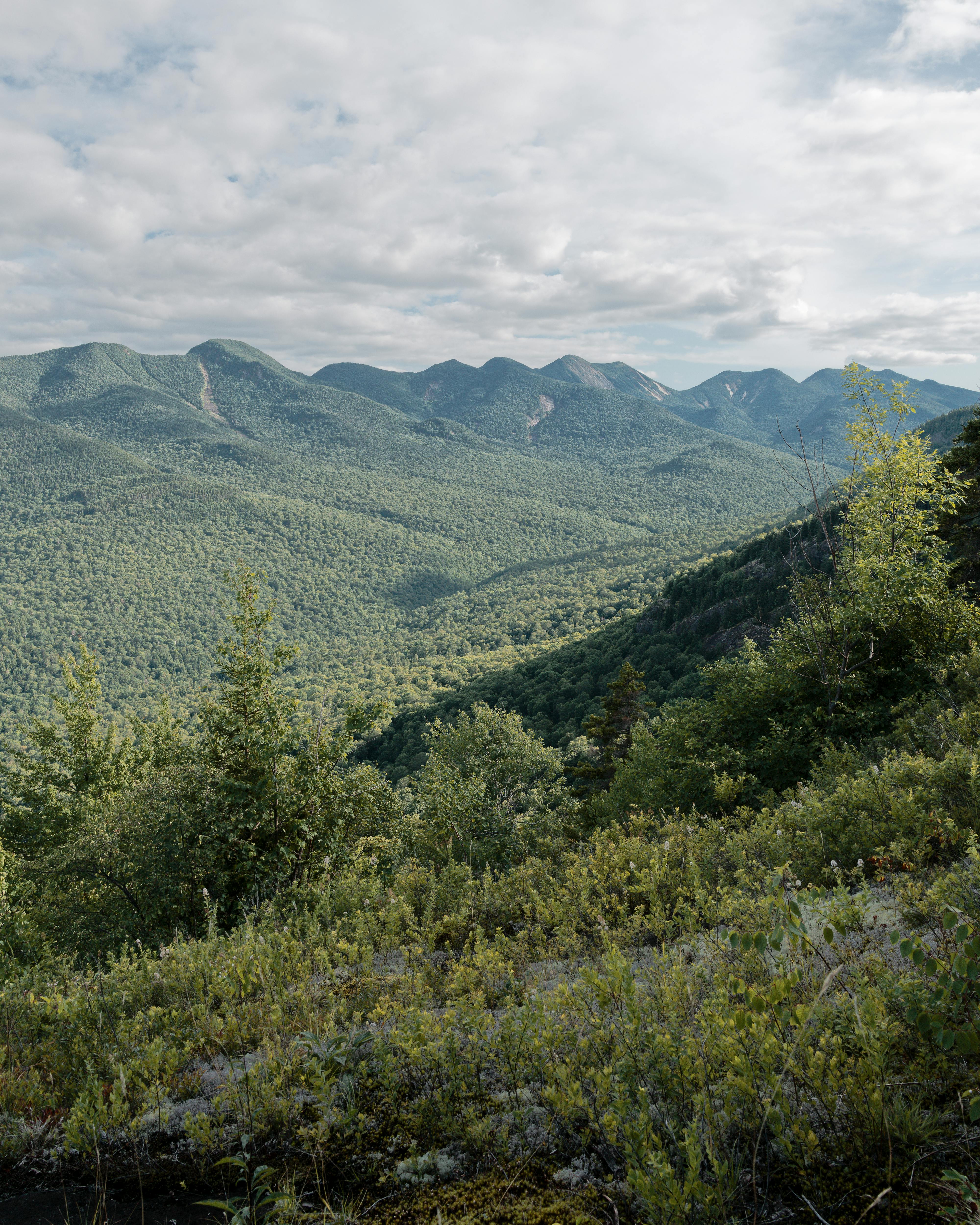 Breathtaking view of the lush green Adirondack Mountains in the summer, seen from Keene Valley, NY.