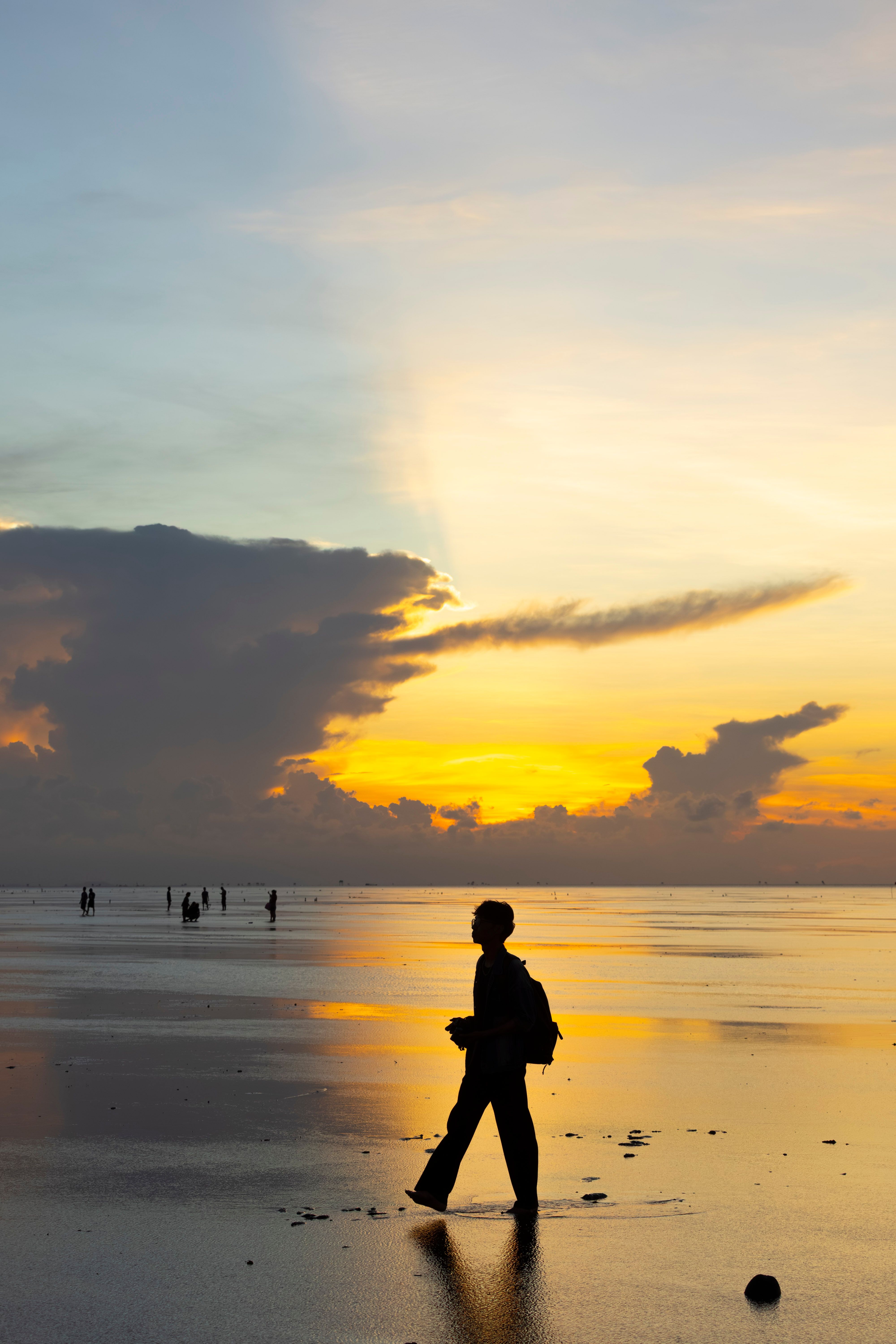 Silhouette of Person Walking on Beach at Sunset · Free Stock Photo