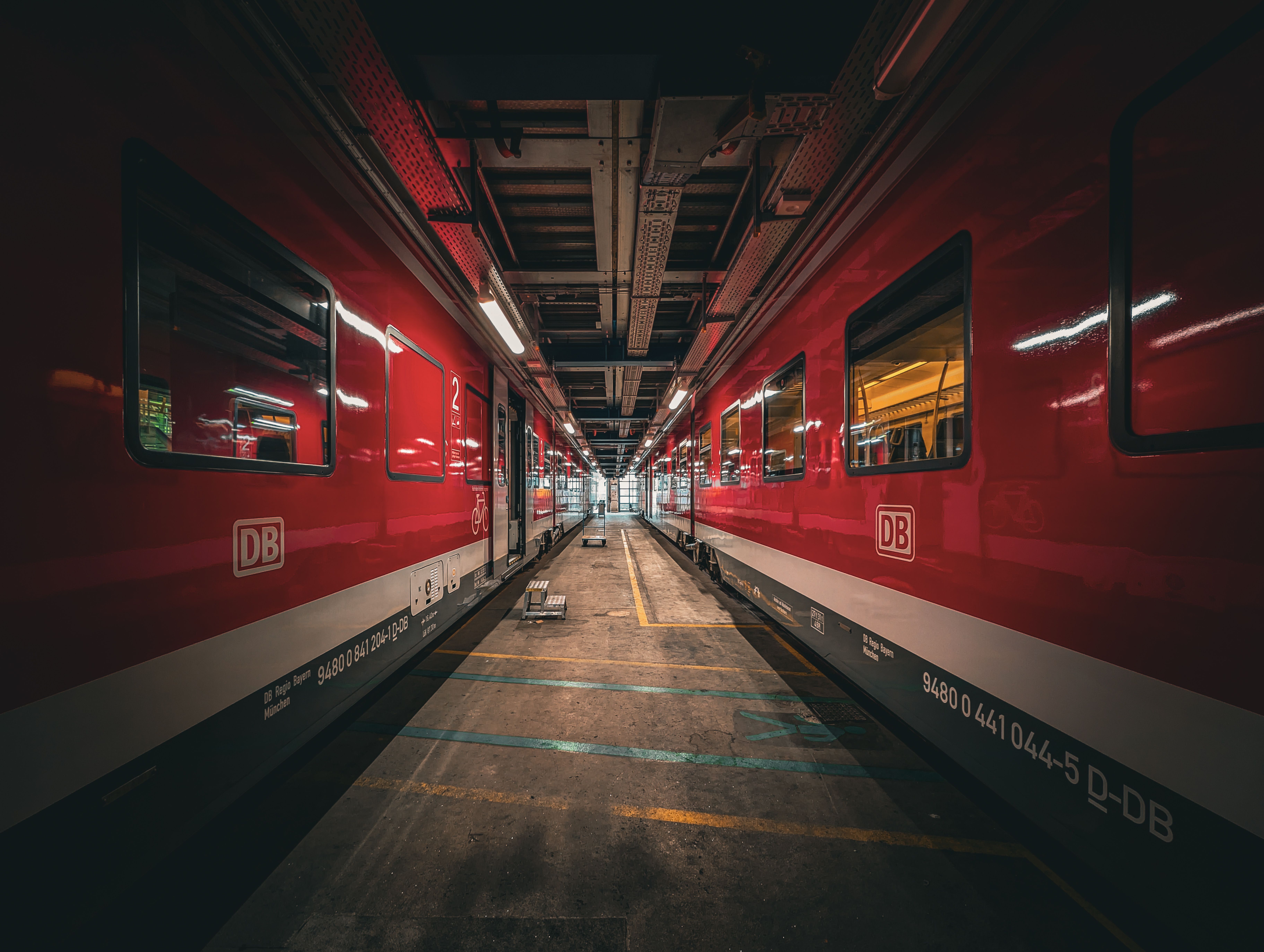 Red Deutsche Bahn Trains in Munich Workshop · Free Stock Photo