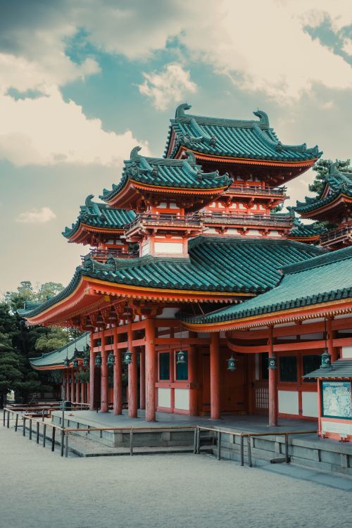 Free A beautiful traditional Japanese temple with ornate architecture on a sunny day. Stock Photo