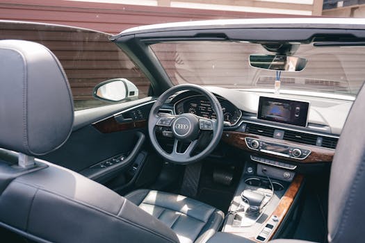 Explore the sleek interior of a luxury convertible car in Kyiv, Ukraine.