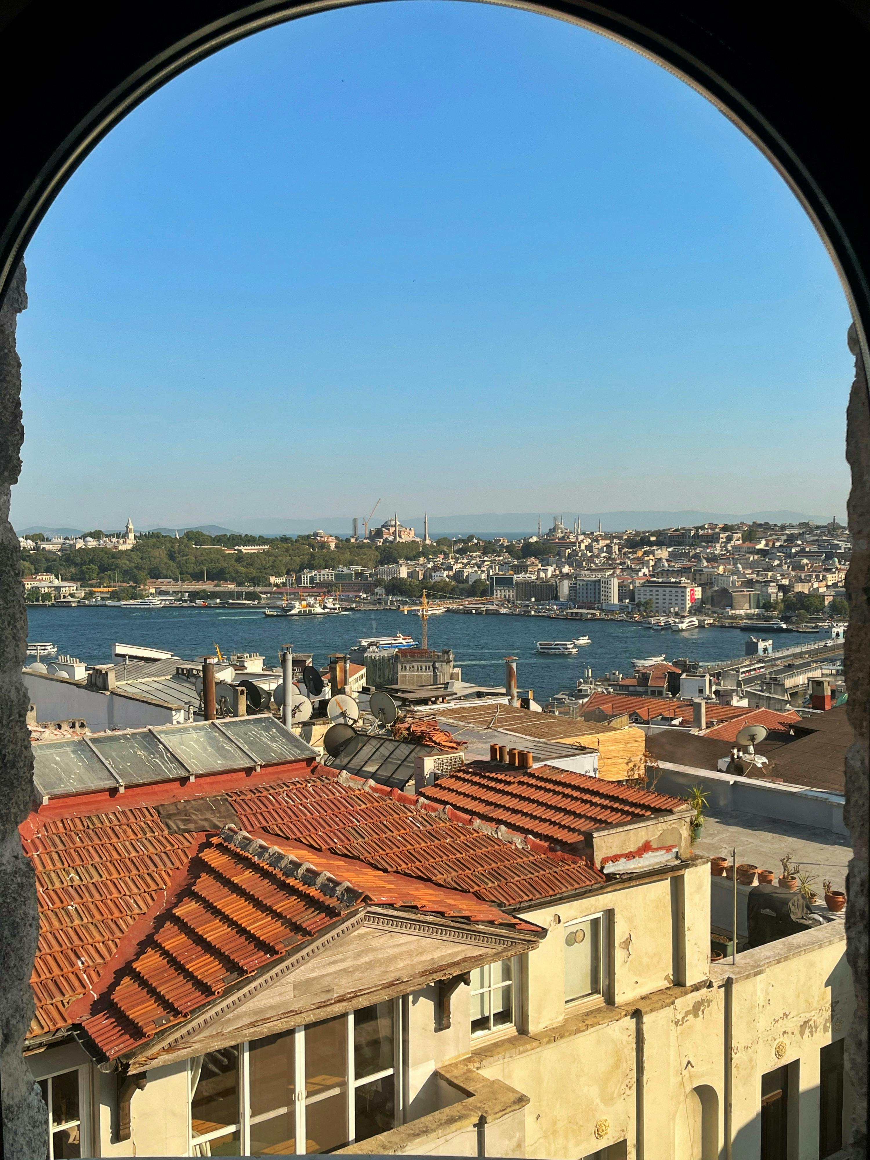 Gratuit Vue imprenable sur Istanbul avec le Bosphore et les monuments emblématiques de la tour de Galata. Photos