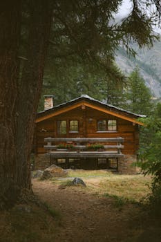 Charming rustic chalet nestled in Zermatt, embodying Swiss architecture amid serene forest scenery.